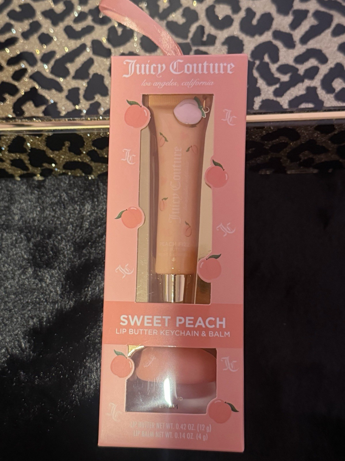 Juicy Couture Sweet Peach Lip Butter & Balm Set Keychain Pink 0.42/0.14 oz