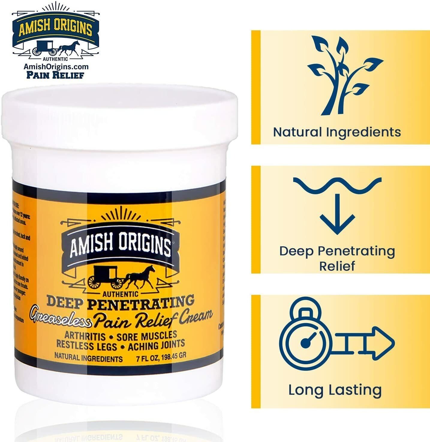 Amish Origins Deep Penetrating Pain Relief Cream Restless Legs Arthritis 14 oz