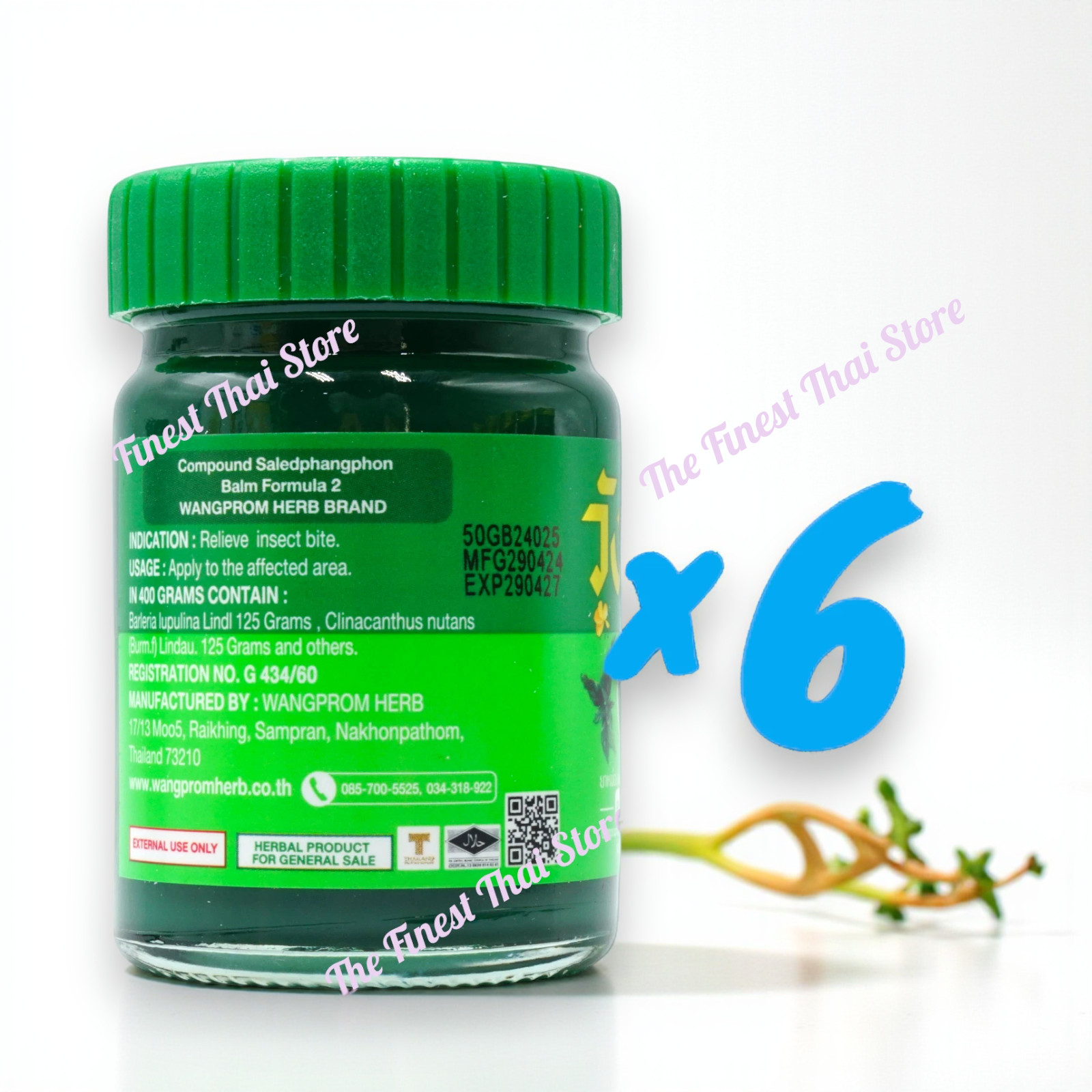 Herbal Balm for ichy Cream 50g (Pack of 6) (Green) by Wang Prom Herb Brand