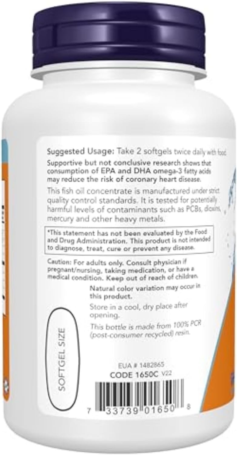NOW Foods Omega-3 Fish OIl, 1000 mg, 100 Softgels