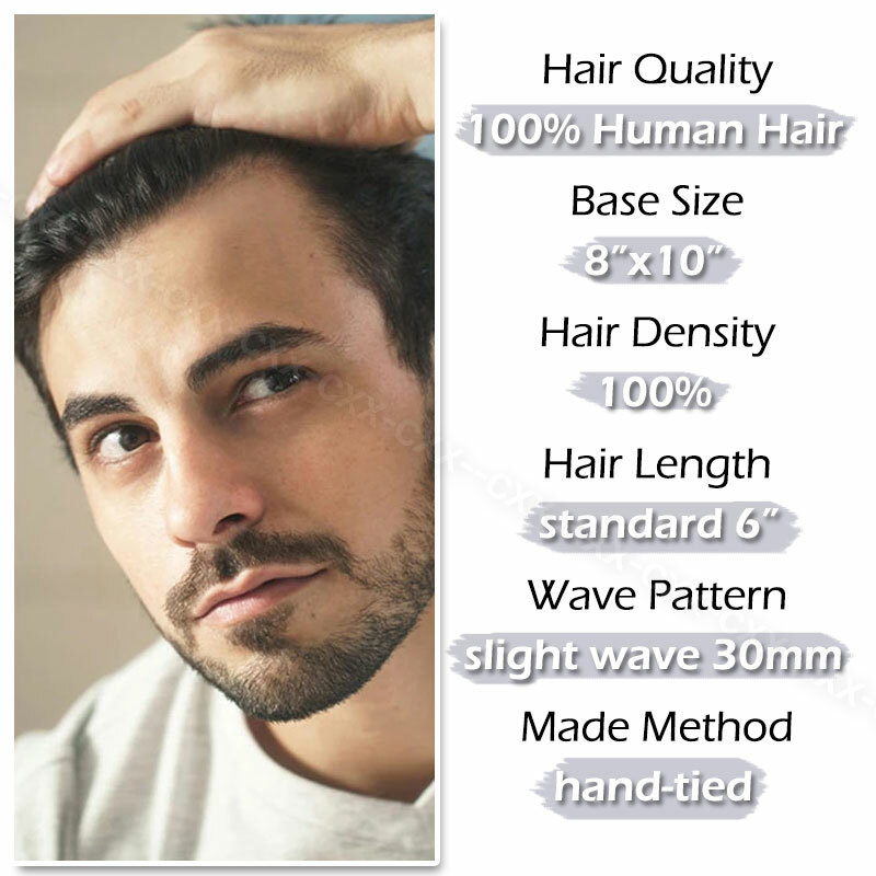 Mens Human Hair Replacement Ultra Thin Skin Toupee Hairpiece PU System Wig Bald