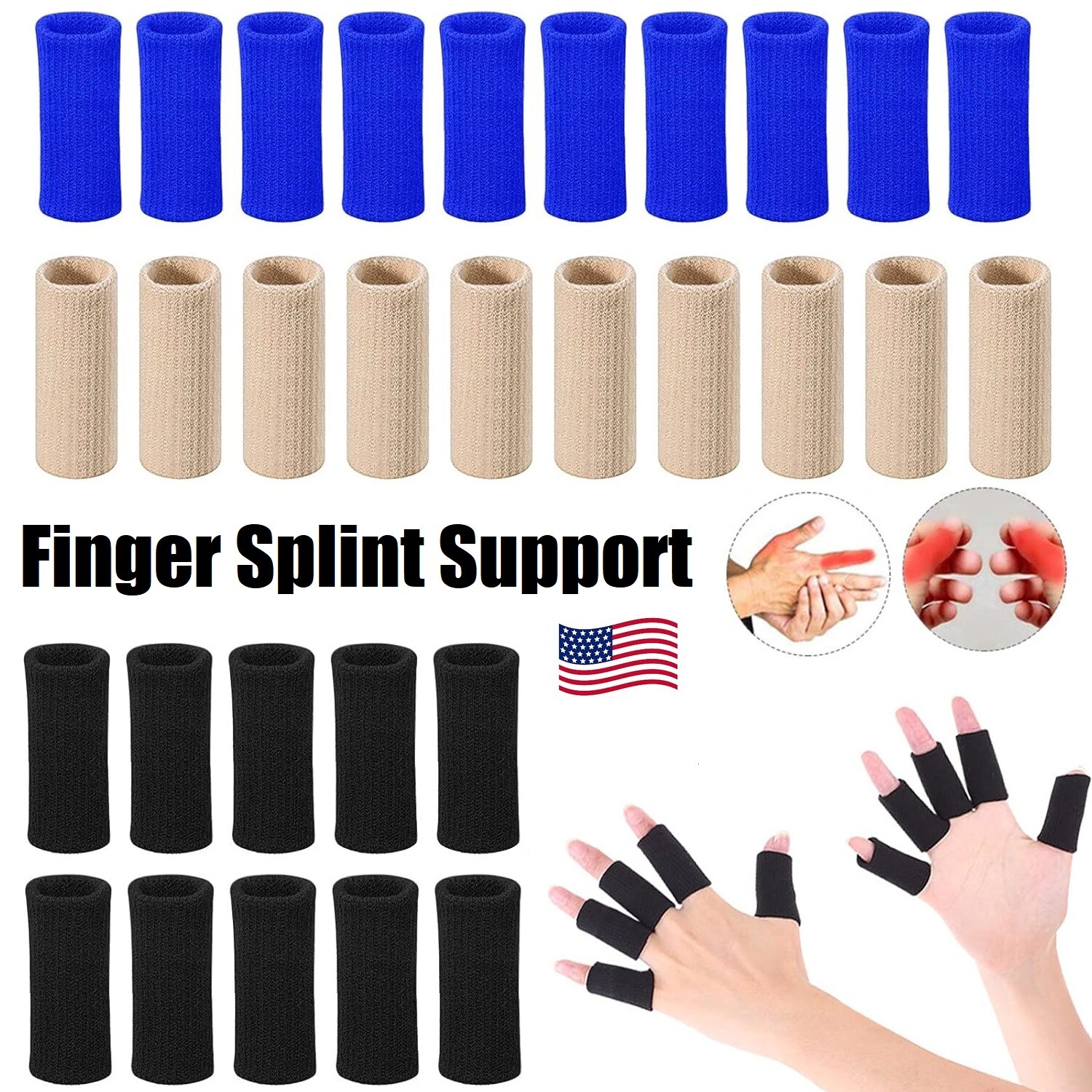 20 × Finger Splint Trigger Finger Brace Sleeves Pain Relief Sport Injury Support