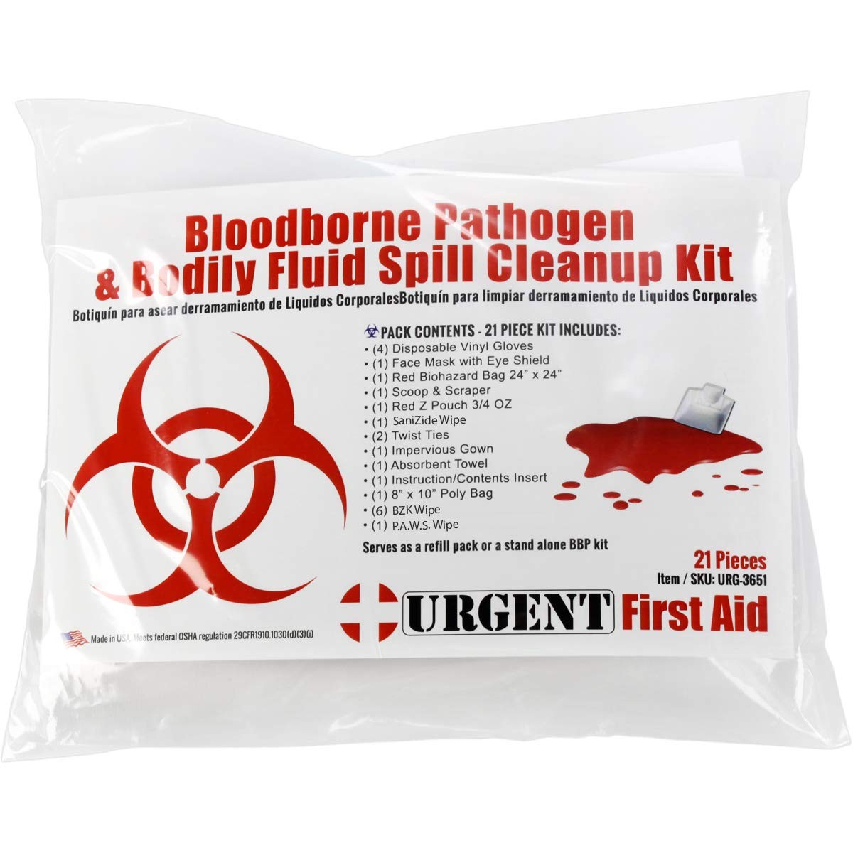 22 Piece Bodily Fluid Clean Up Pack/Bloodborne Pathogen Spill Kit – be OSHA C…