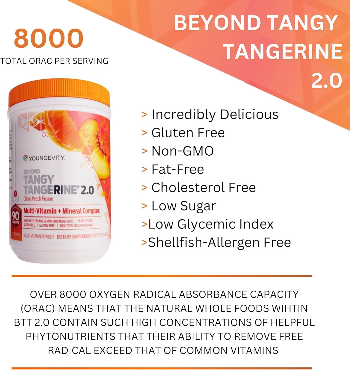 Youngevity Beyond Tangy Tangerine 2.0 Citrus Peach Infusion Canister – 480g