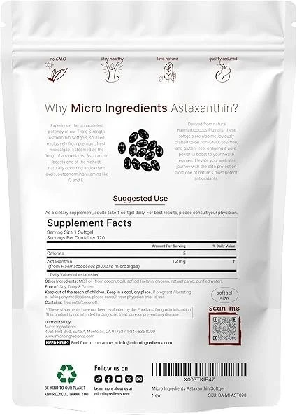 1-3 PACK Astaxanthin 120 Softgels 12mg – Supports Eye Health and Joint Health