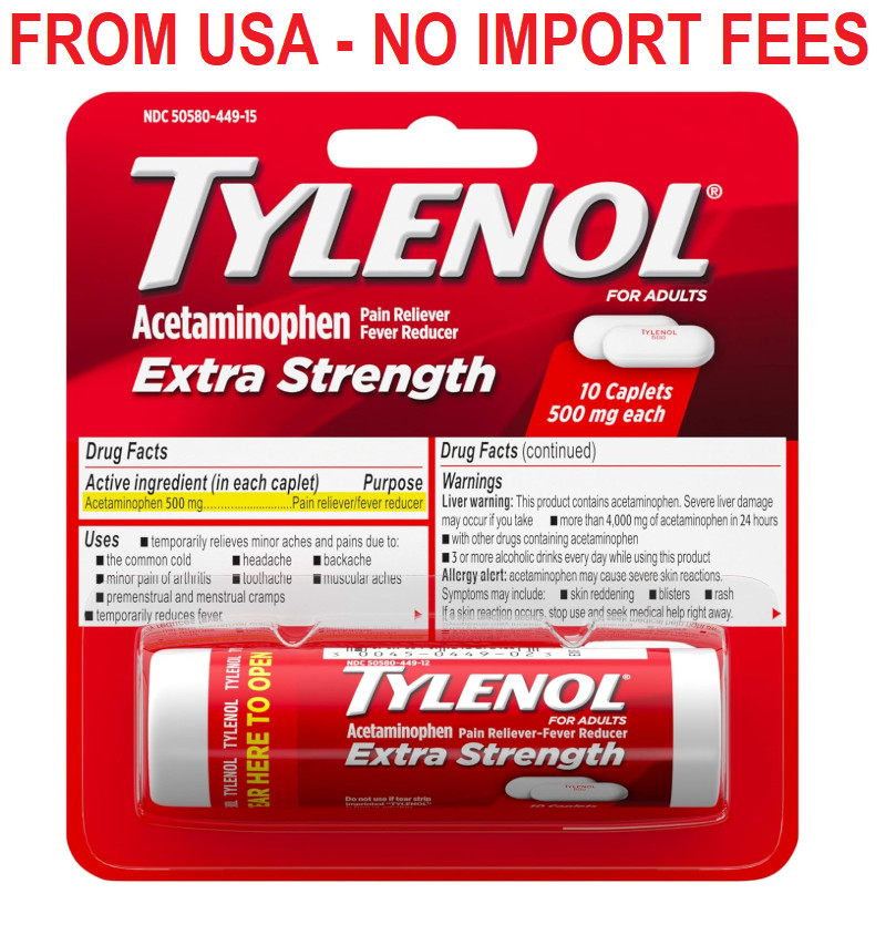 10ct Tylenol Extra Strength 500 mg Acetaminophen Caplets, Pain Reliever & Fever