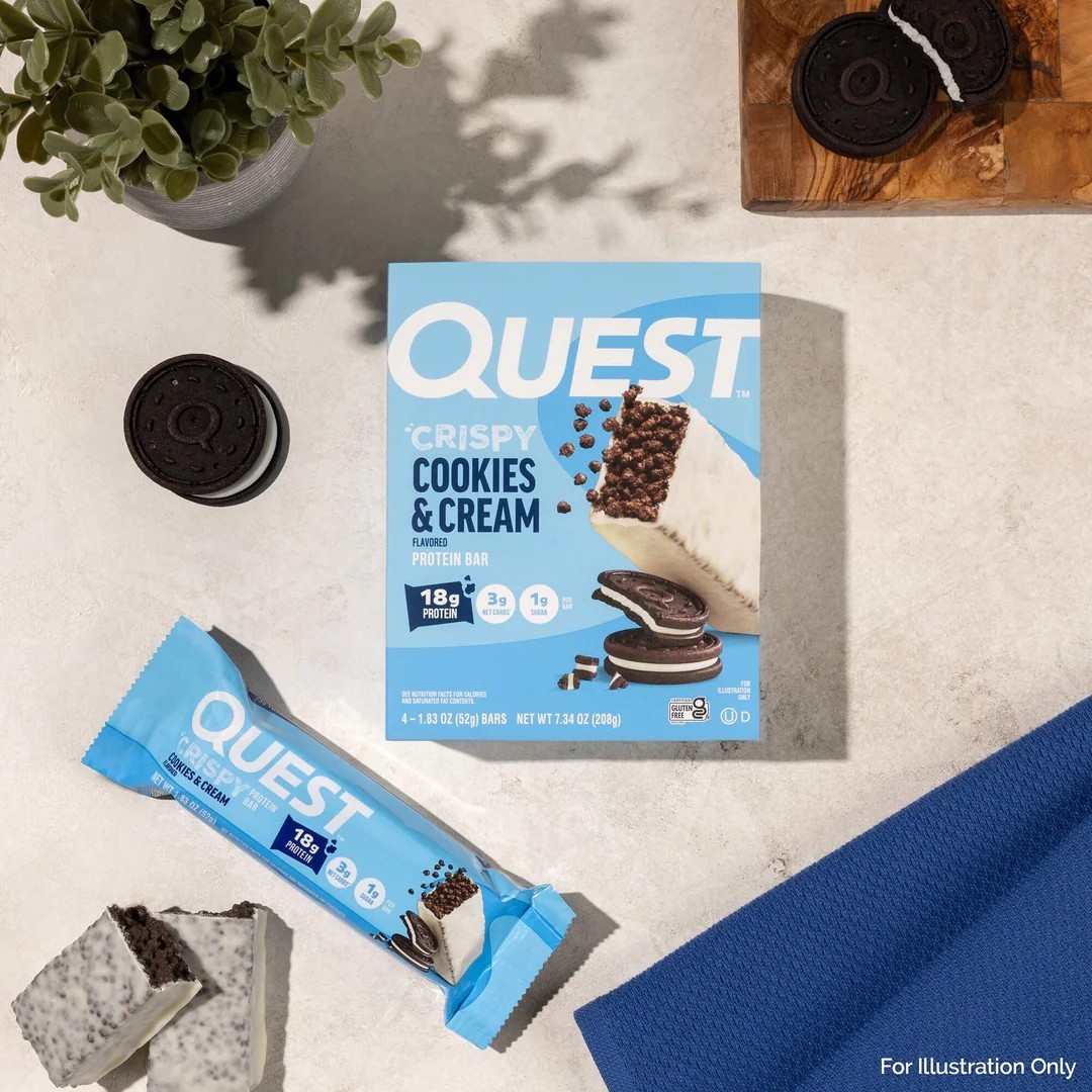 Quest Crispy Protein Bar Cookies & Cream Flavor 1.83oz 4 Bar in a Box – 6 PACK