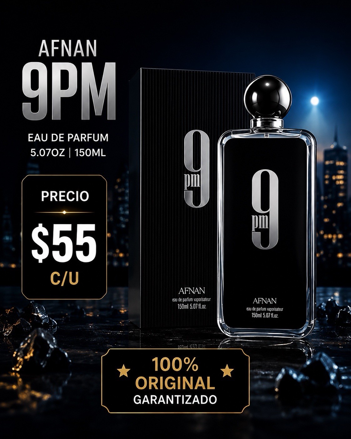 Afnan 9PM Eau de Parfum Spray, Regular Size 5.07 fl oz / 150 mL