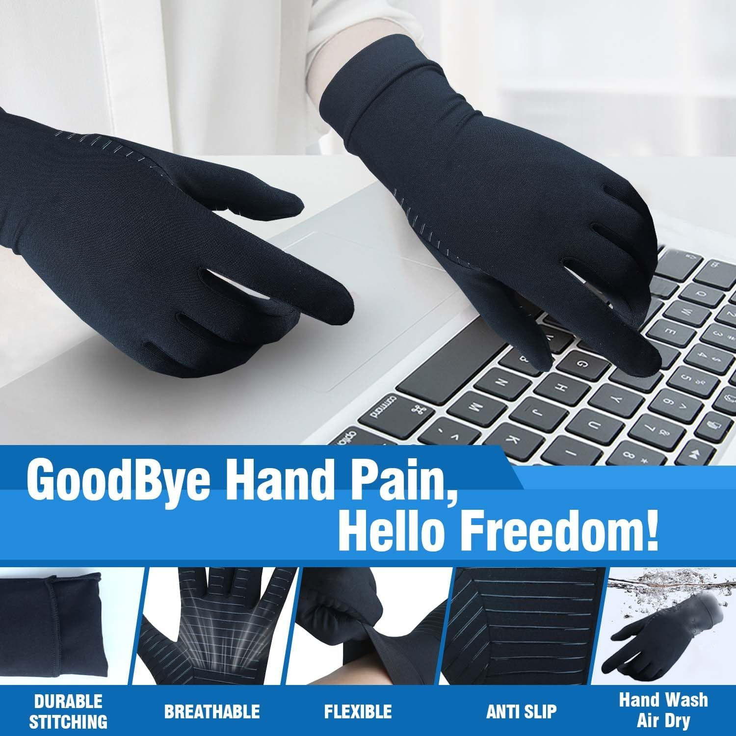 NEW Copper Arthritis Hand Gloves Compression Support Joint Pain Relief Sport US