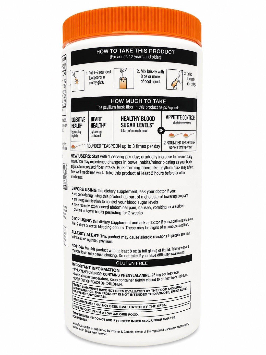 CVS 4 In 1 Daily Fiber Psyllium Supplement Orange Sugar Free 10 oz Exp. 11/2027