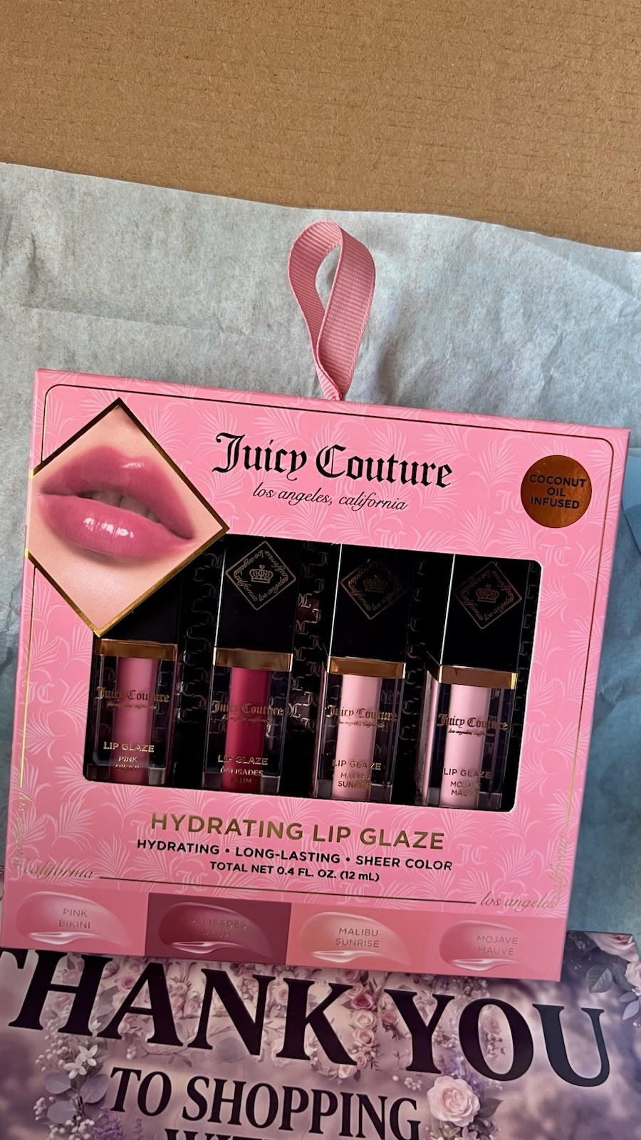 Juicy Couture Hydrating Lip Glaze Set 4pc Coconut Oil Hyaluronate 0.4 fl oz