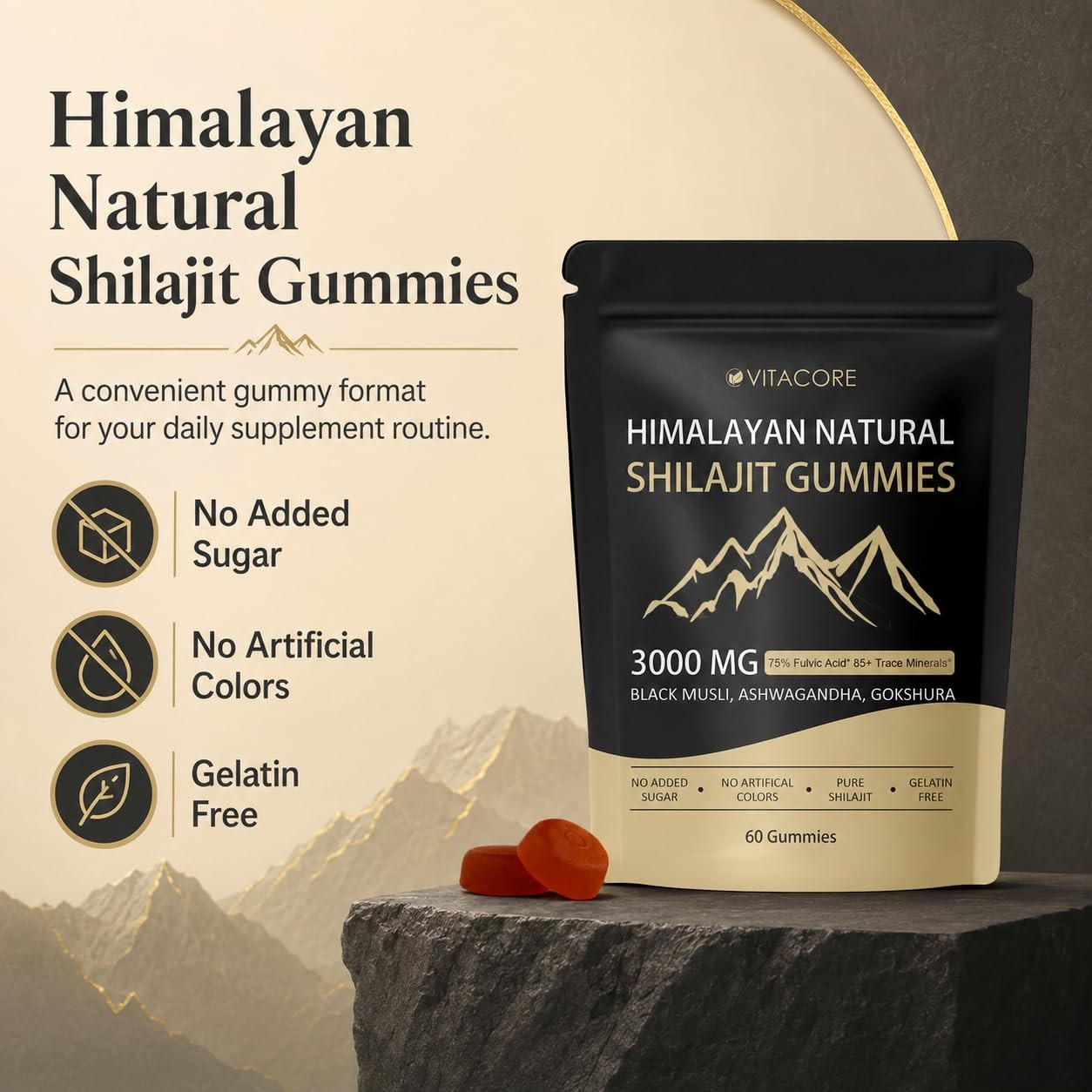 Himalayan Shilajit Gummies with Fulvic Acid 60 Count Shilajit Supplements