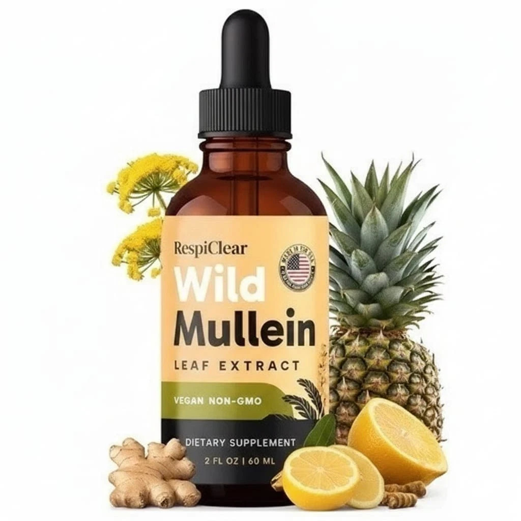 RespiClear Wild Mullein Leaf Extract Liquid Drops Vegan Lemon Non-GMO 2 fl oz