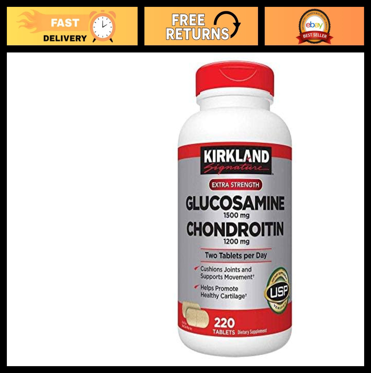 Extra Strength Glucosamine 1500mg & Chondroitin 1200mg – 220 Tablets for Joint H