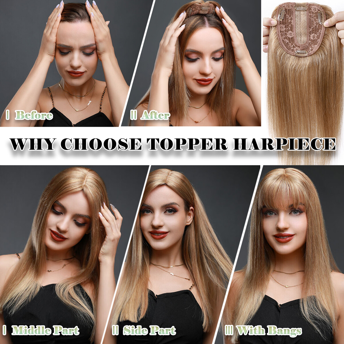 US CLEARANCE 100% Real Human Hair Clip In Top Topper Remy Piece Silk Base Toupee