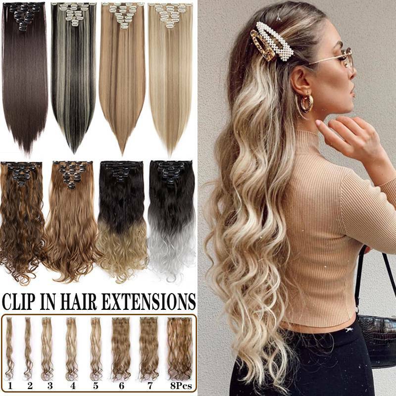 100% Natural Clip In Full Head Hair Extensions 8 Pieces Real Thick as Human Hair