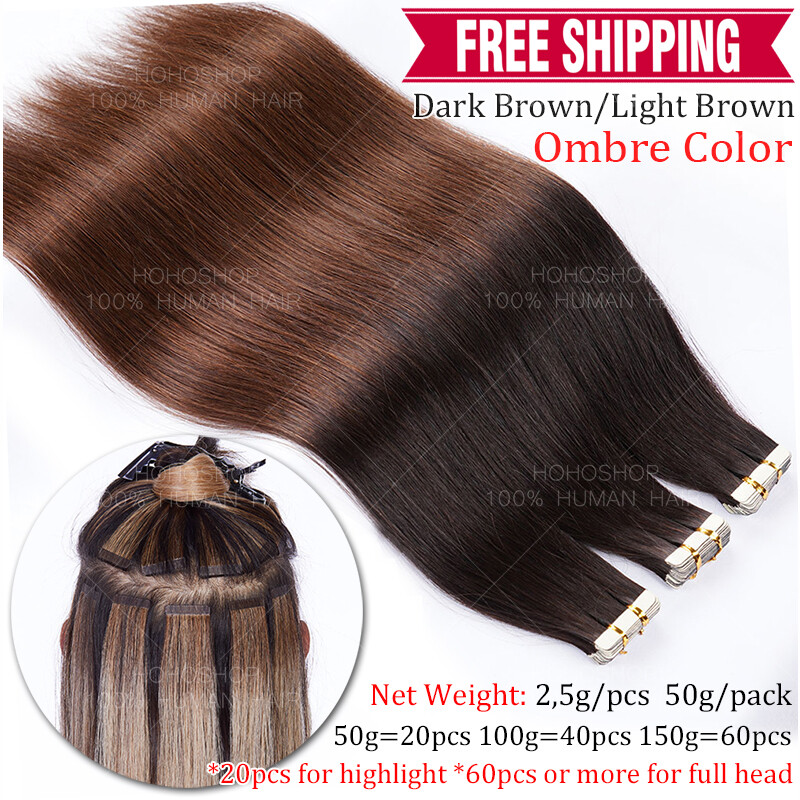 Tape In On 200pcs Russian 100% Remy Human Hair Extensions Skin Weft THICK Ombre