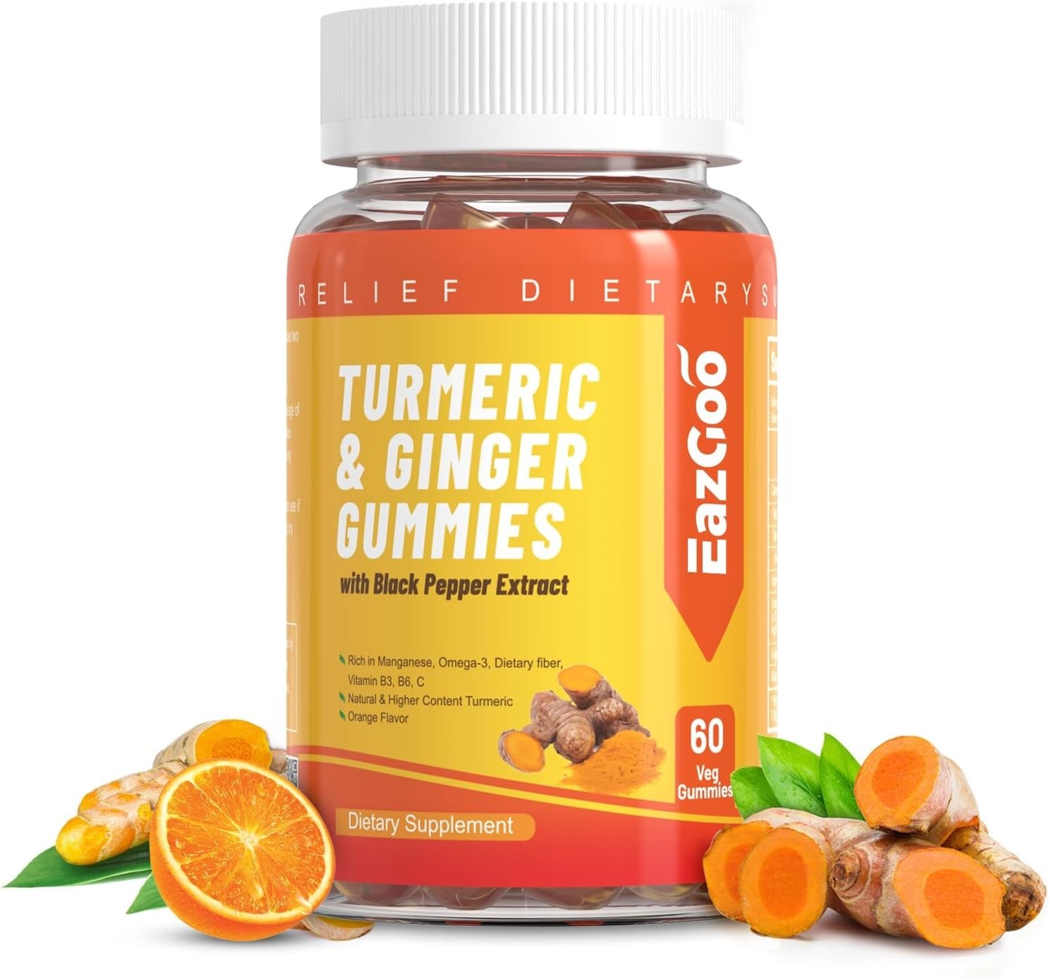 Turmeric Curcumin Gummies 500mg for Adults, with Black 60 Count (Pack of 1)