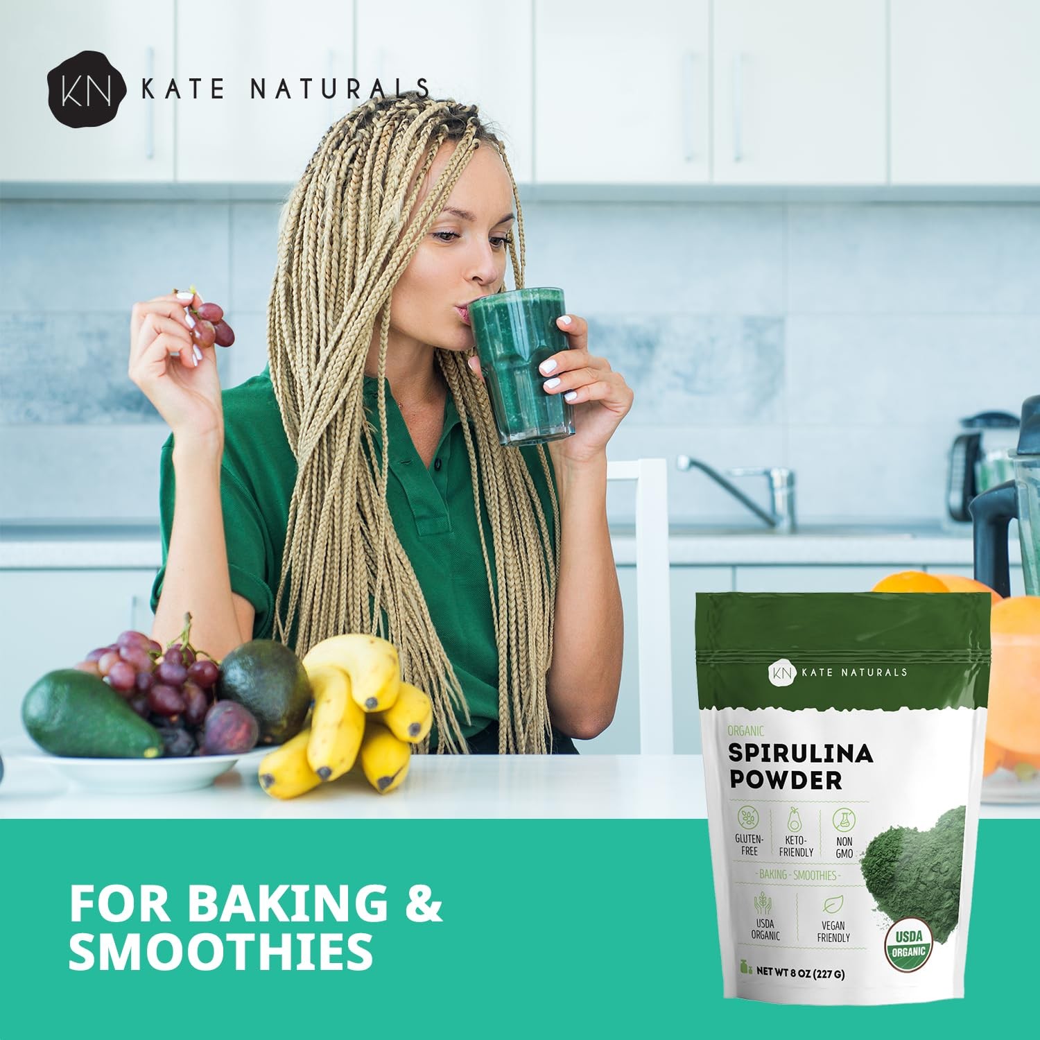 Kate Naturals Organic Spirulina Powder for Immune Support 8 Ounce (Pack of 1)