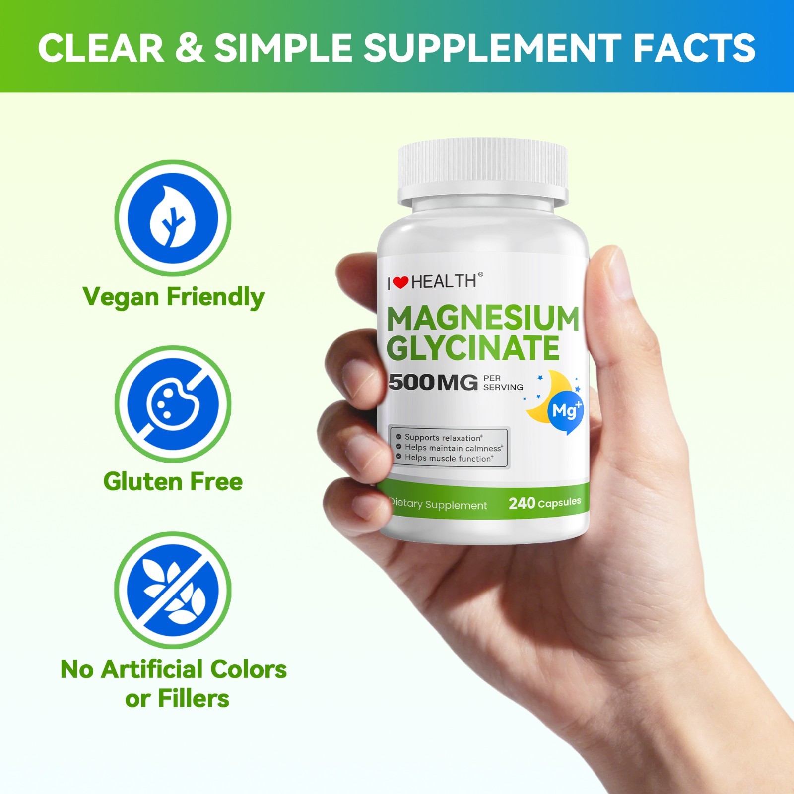 High Absorption Magnesium Glycinate 500mg per Capsule 240 Capsules Sleep Support