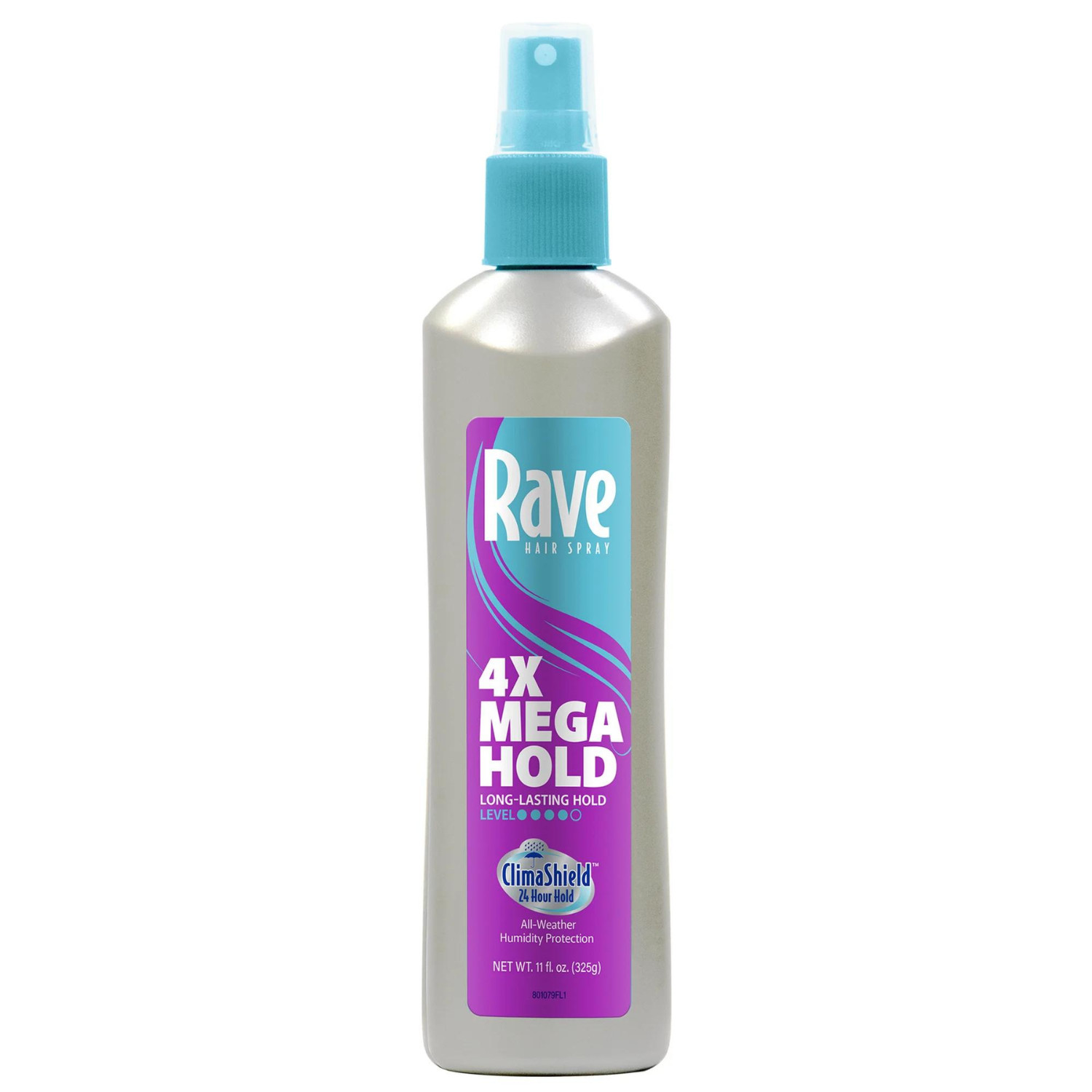(4 pack) Rave 4X Mega Hold Non-Aerosol Hair Spray, All-Weather Protection, 11 Oz