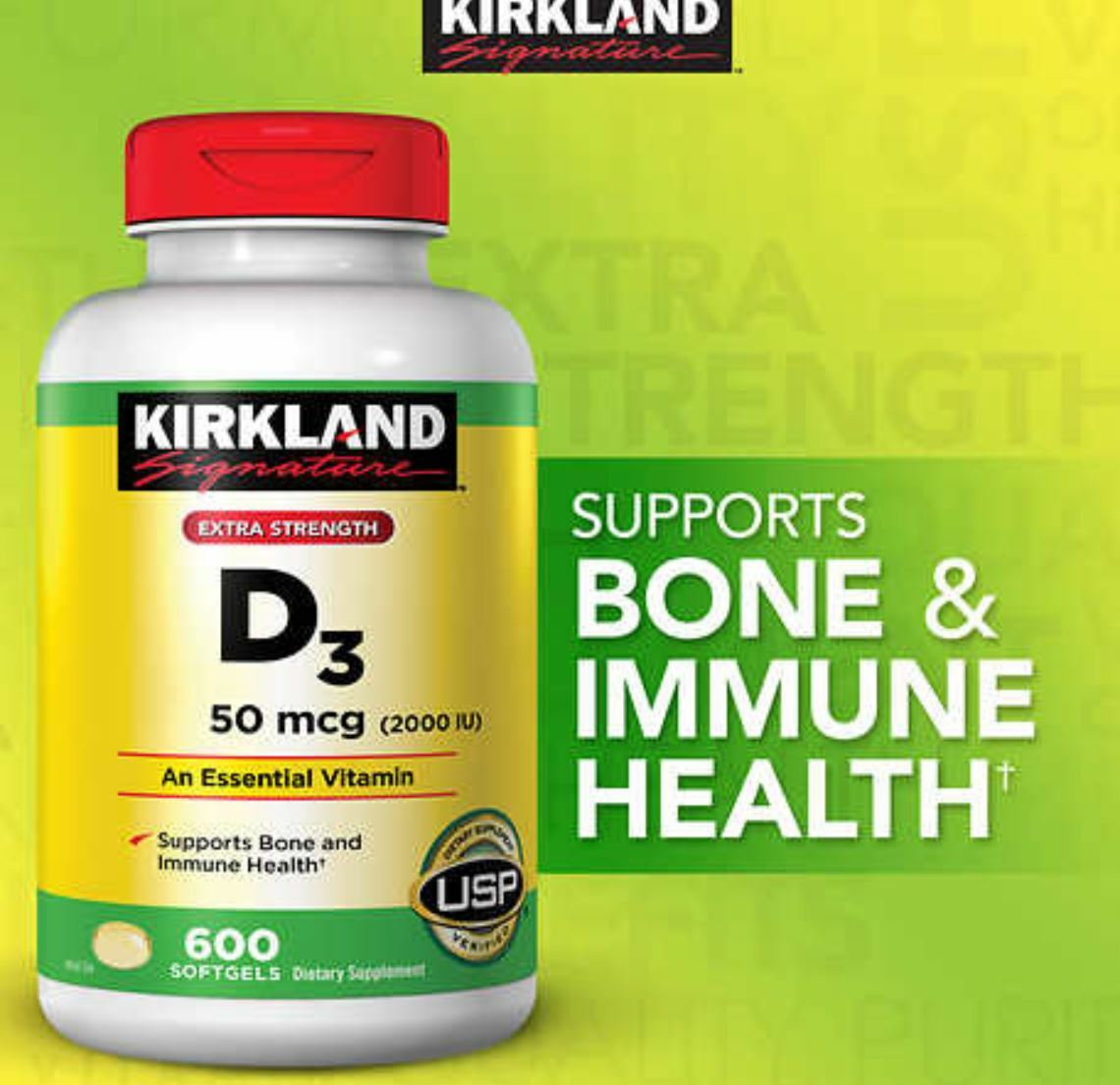 Kirkland Signature Extra Strength D3 50 mcg (2000iu) 600 Softgels Exp. 06/2024