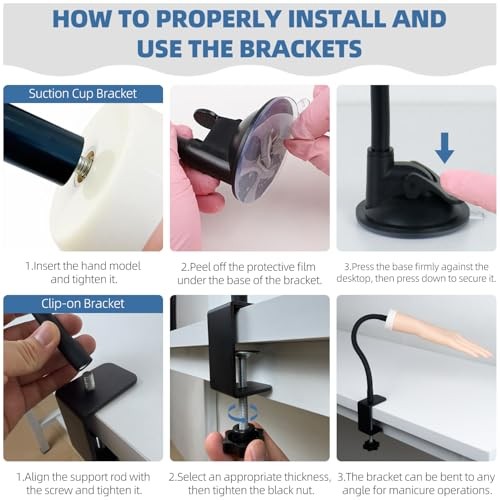 Practice Hand for Acrylic Nails, Flexible Bendable Fake Hand with Clamp Stand