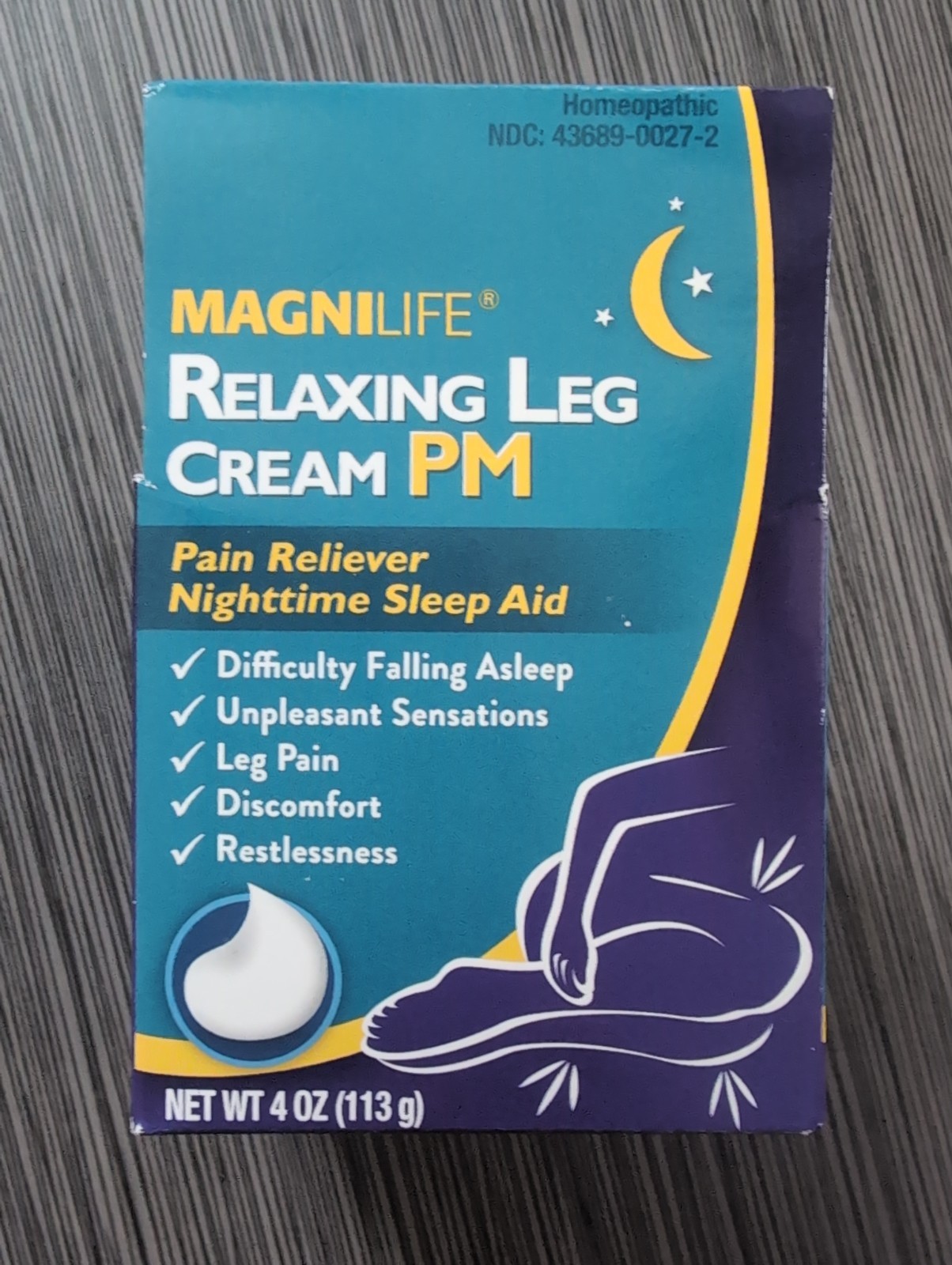 MagniLife Relaxing Leg Cream PM Nighttime Sleep Aid Lavender 4 oz Homeopathic