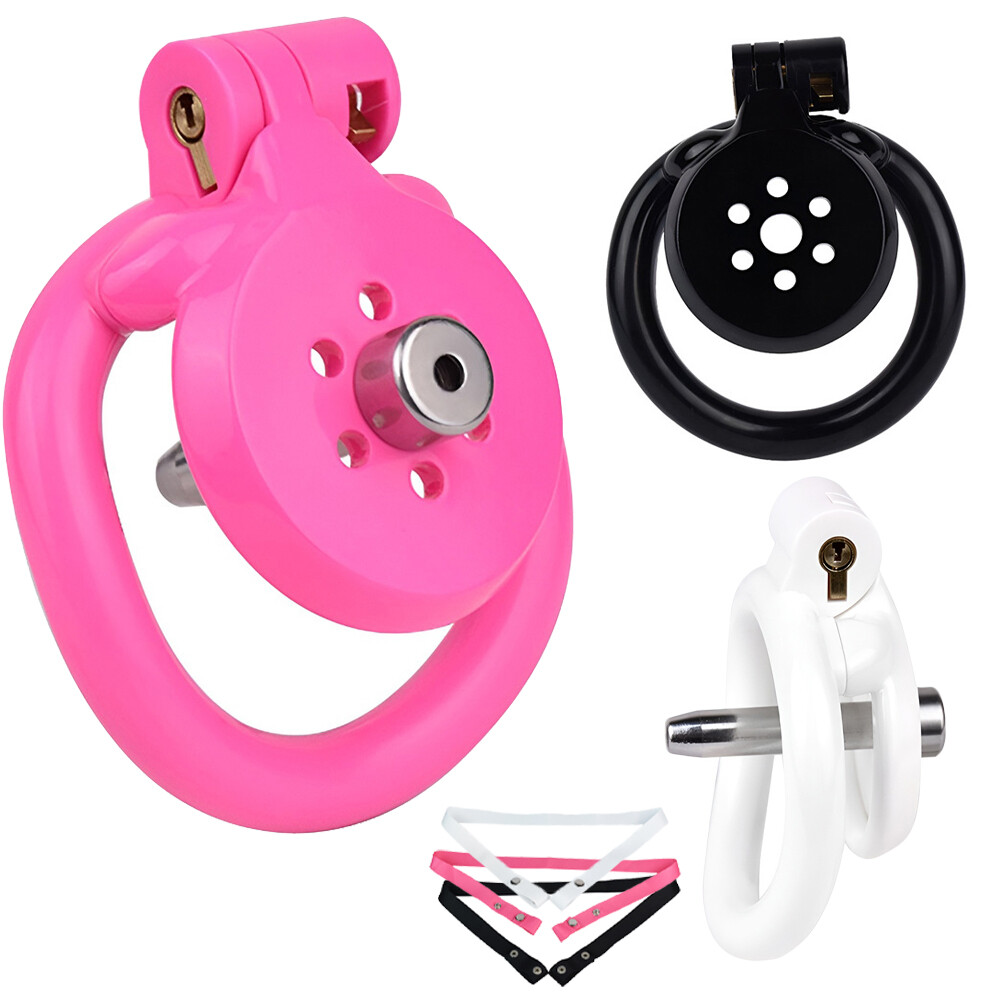 Male Click & Lock ABS Pink Chastity Cage Sissy Cage Lock Realistic Chastity Cage