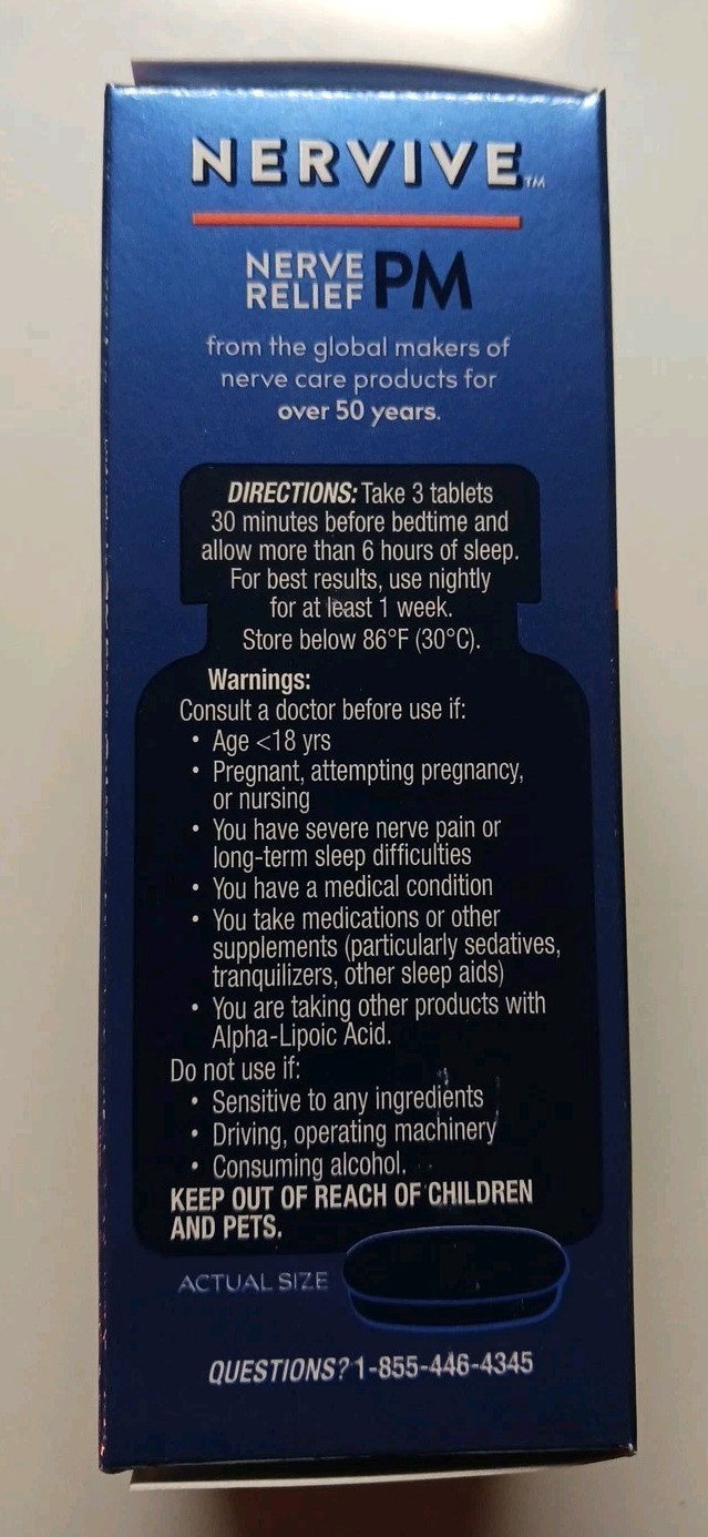 Nervive Nerve Pain Relief PM Sleep Aid Melatonin Tablets 30ct Ex 10/2026