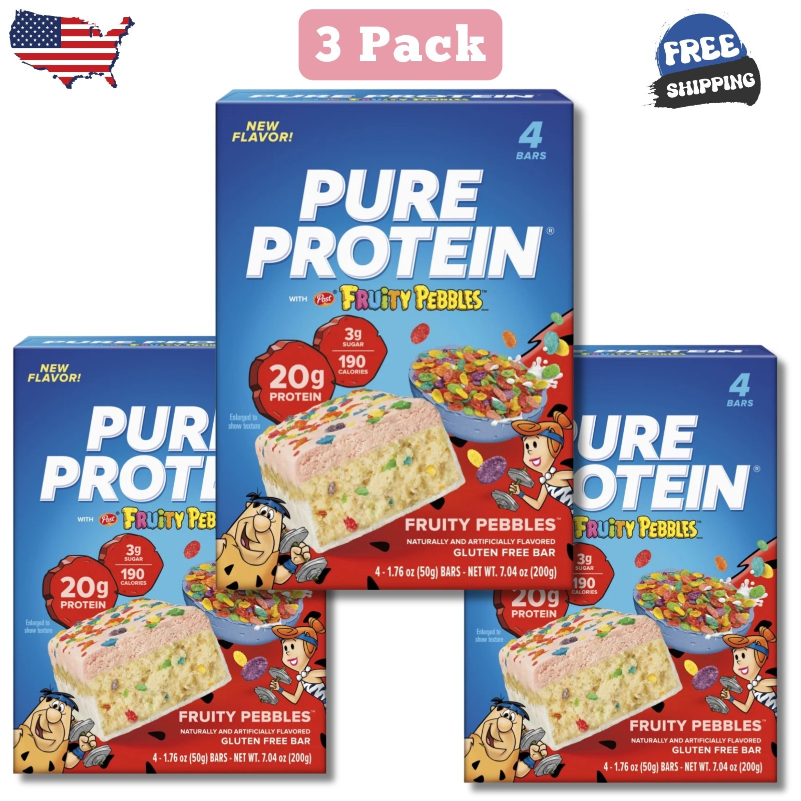 Pure Protein Bar, Fruity Pebbles Protein, Gluten Free, 1.76 oz, 12 Ct