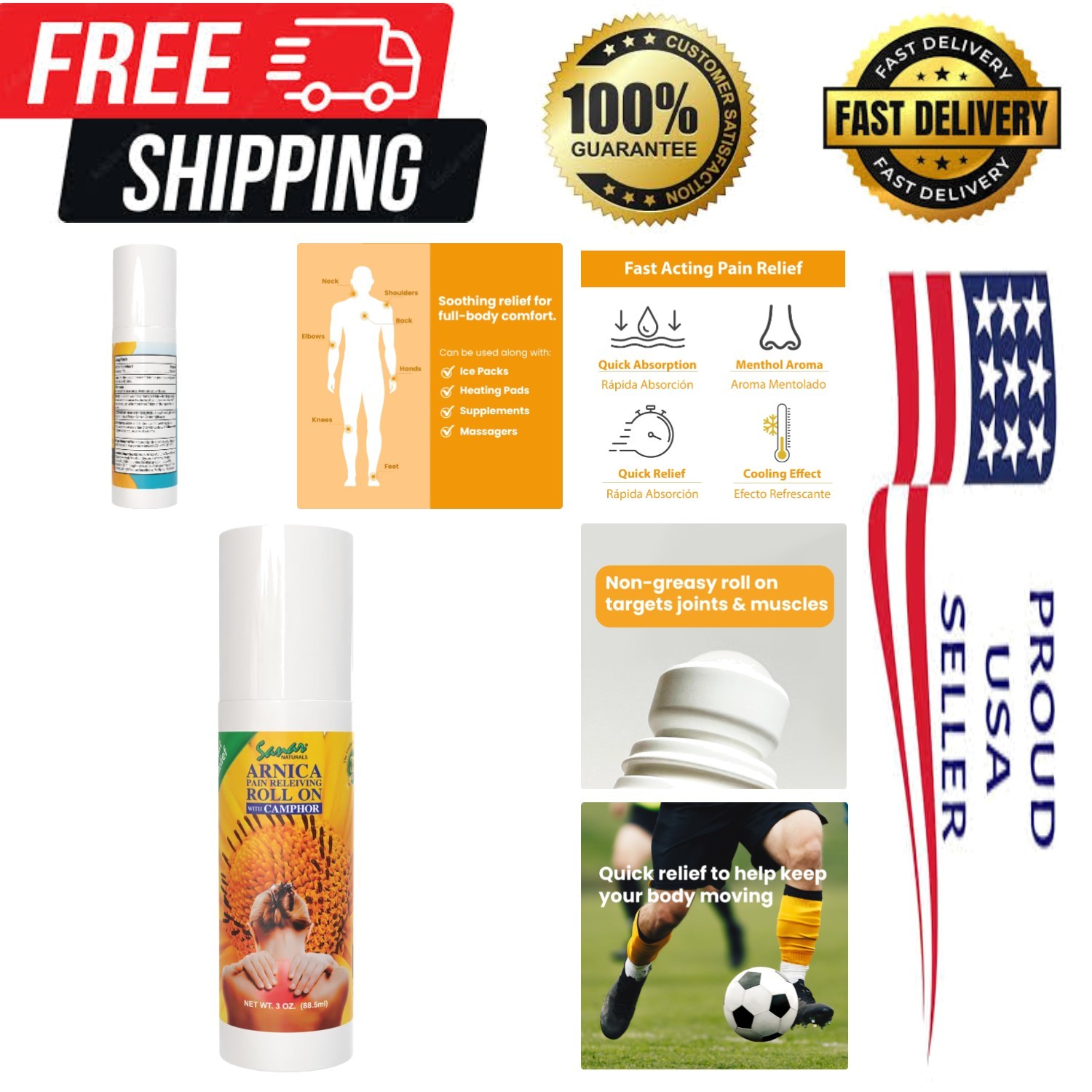 Arnica Roll On | Fast Acting Cooling Relief with Menthol Camphor & Arnica Mon…