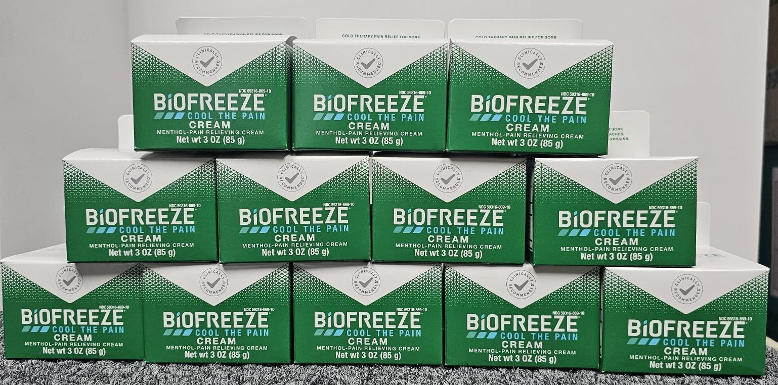 Lot of 12, Biofreeze Cool the Pain CREAM 3oz Menthol Pain Relieving exp 03/27