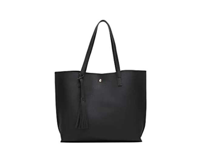 Women’s Soft Faux Leather Tote Shoulder Bag from, Big Capacity One Size Black