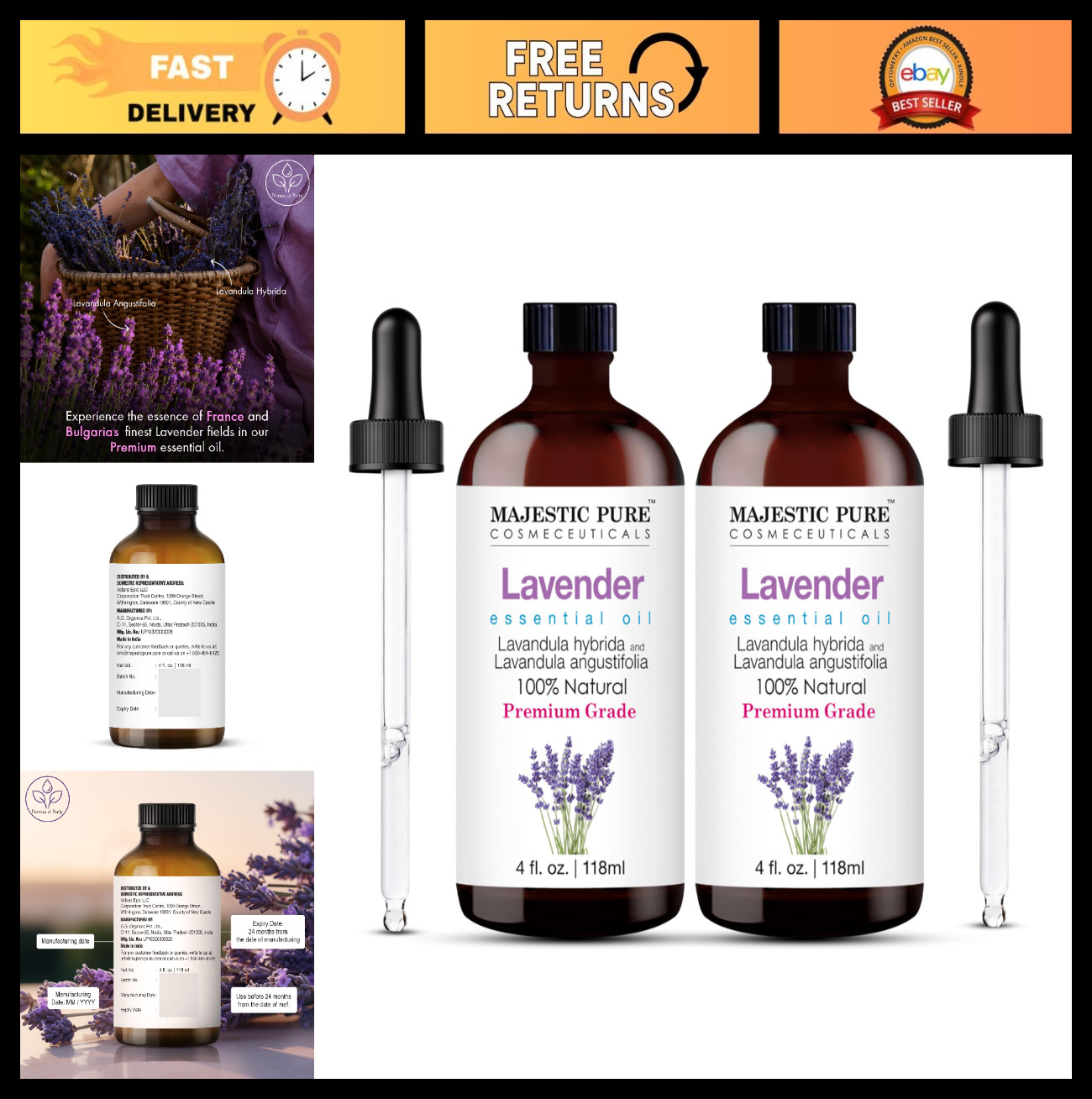 100% Pure Lavender Essential Oil – Aromatherapy, Diffuser, Soap & Candle Making