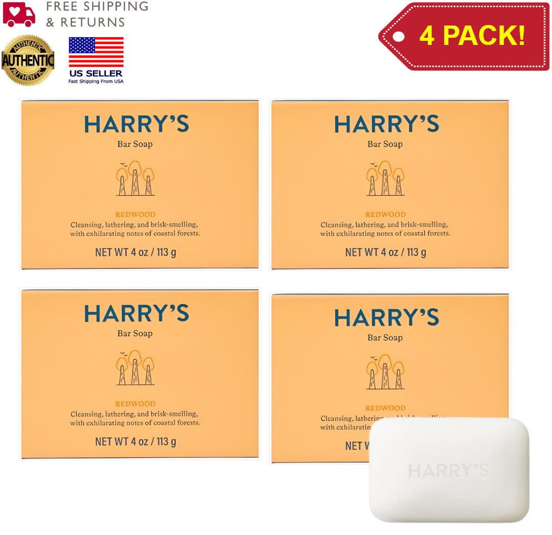 [ 4 PACK ] Harry’s Bar Soap for Men – Redwood Scent – 4 oz/113g Each