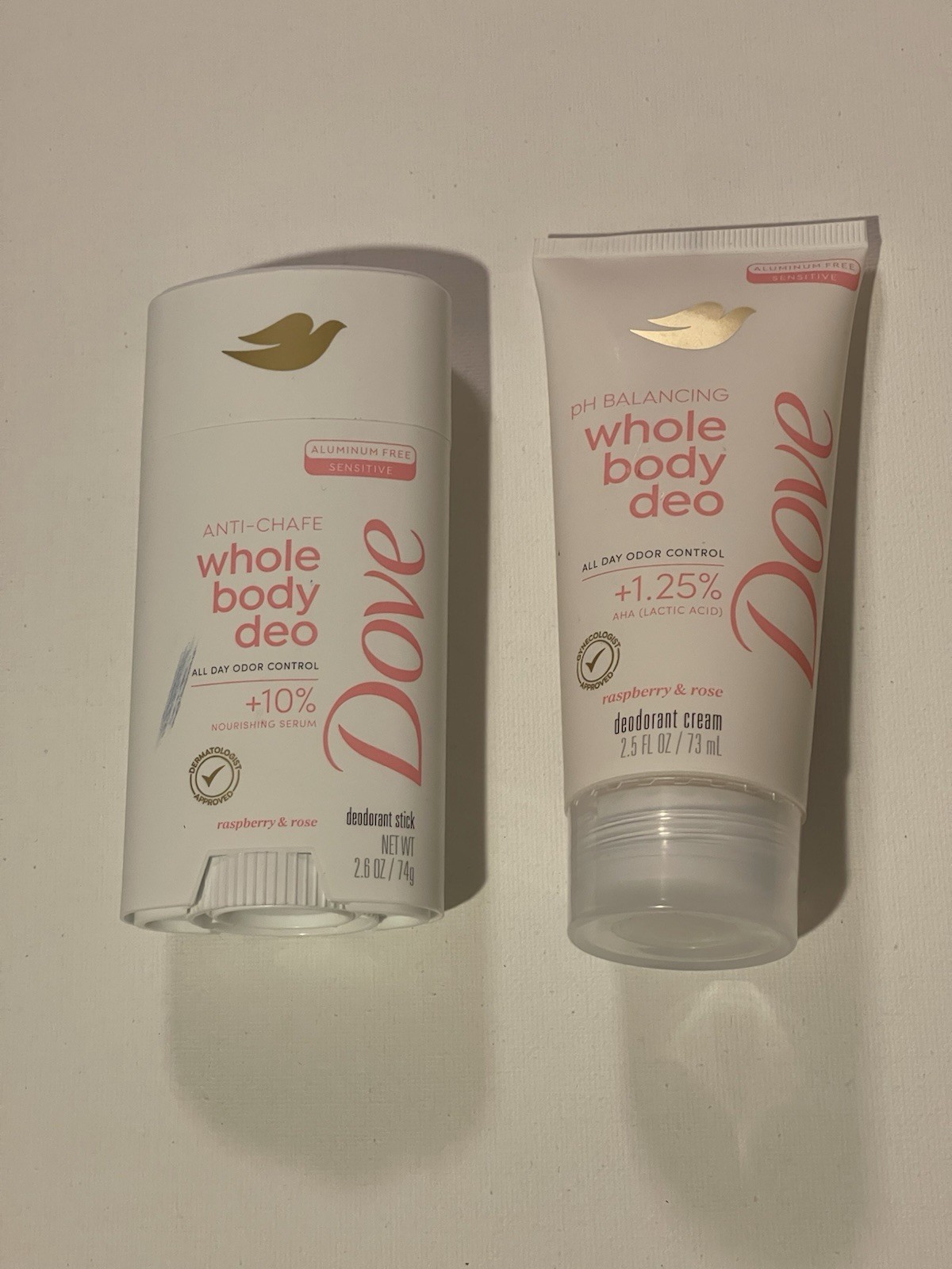 Dove Whole Body Deo Aluminum-Free Anti-Chafe Stick & Cream, Raspberry & Rose