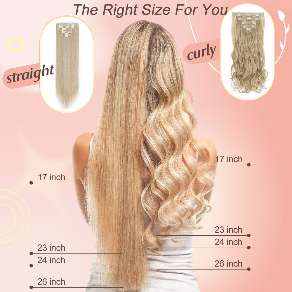 US 8 Pieces Clip In Hair Extensions Full Head Natural As Human Real Thick Wavy