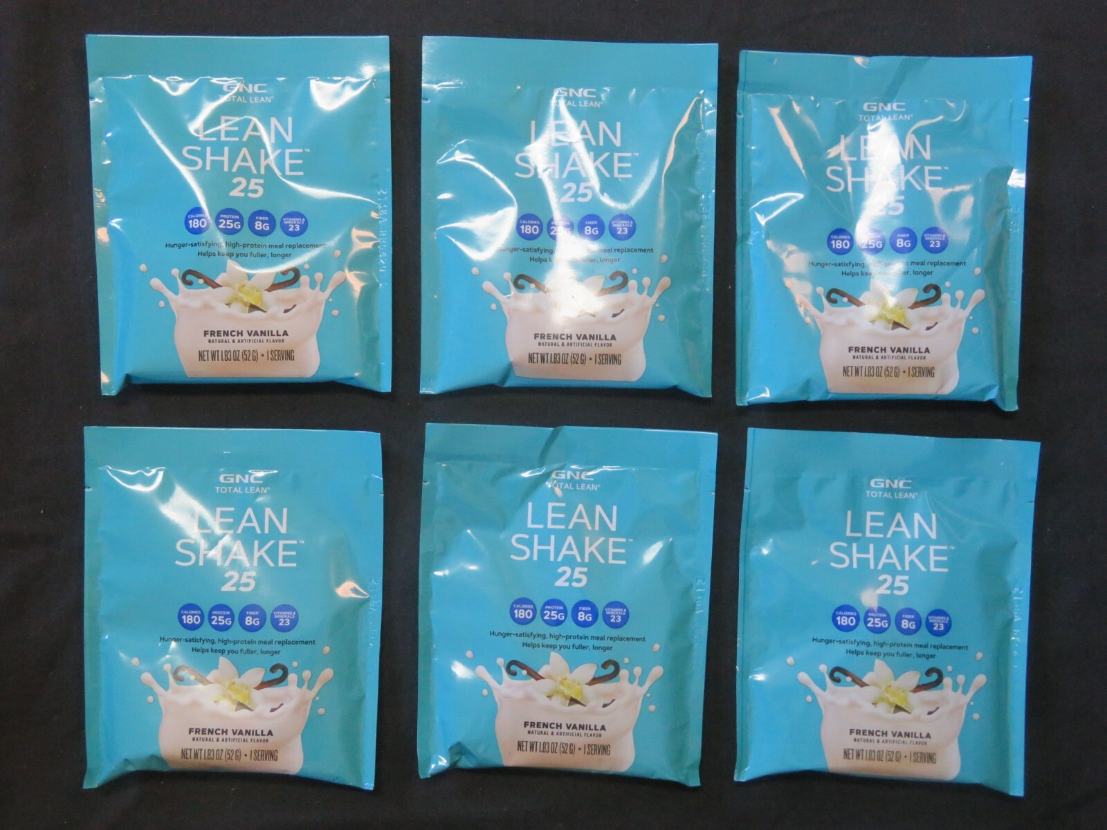 (6) Packets GNC Total Lean Shake 25 Meal Replacement French Vanilla 1.83 Oz Each
