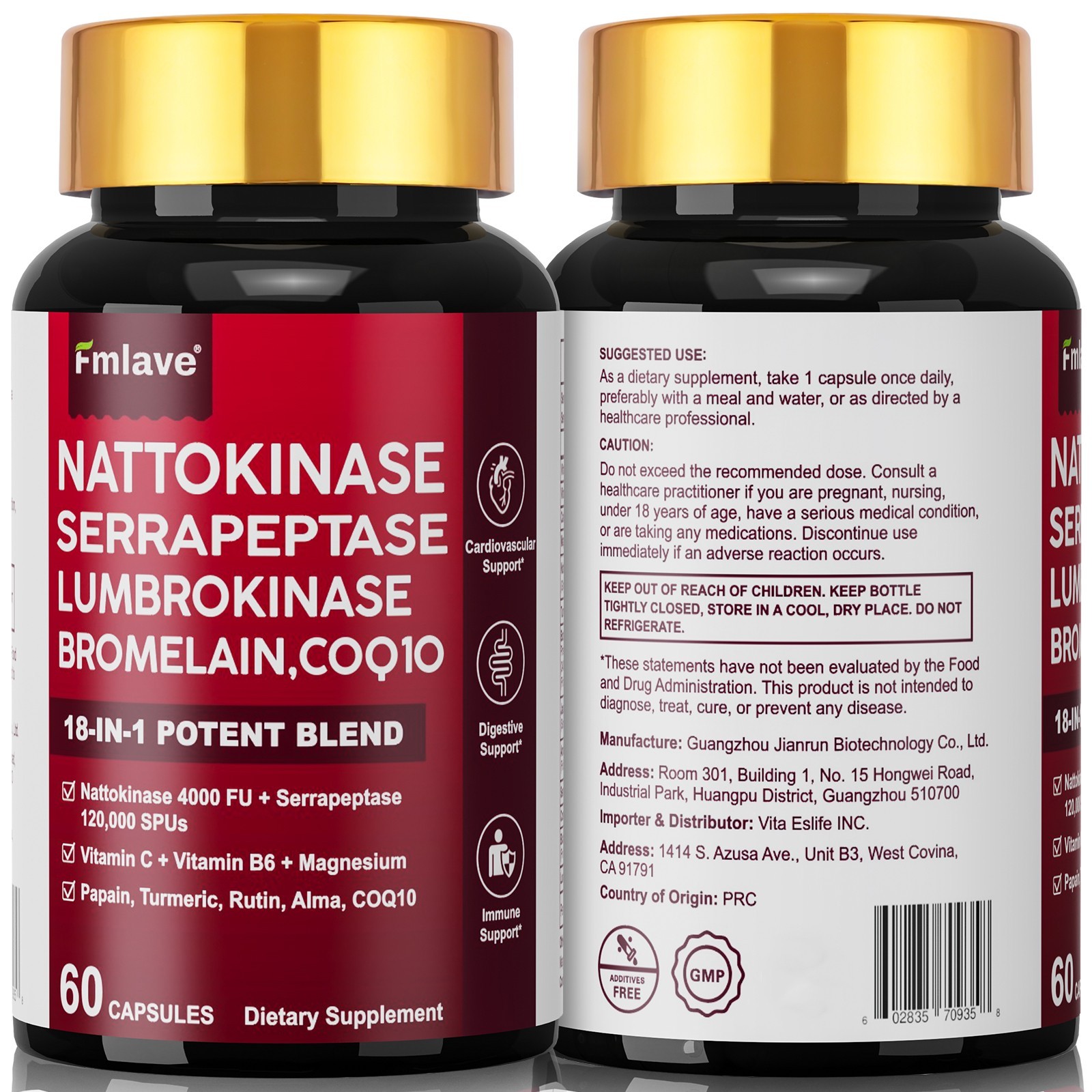 Nattokinase 4000 FU Serrapeptase 120000 SPU Lumbrokinase Enzyme Supplement with