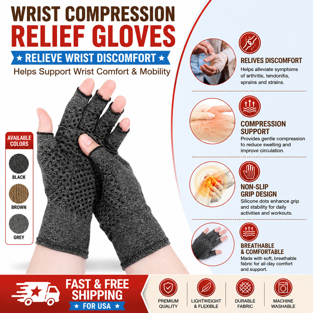 2PCS Copper Arthritis Compression Gloves Pain Relief Medical Hand Support Brace