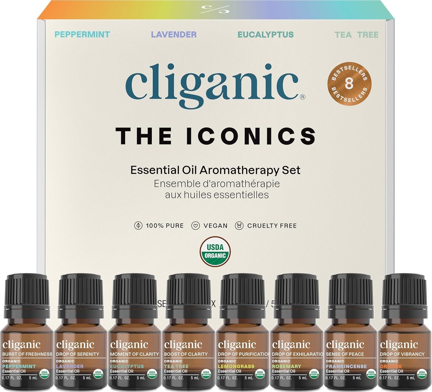 Organic Aromatherapy Essential Oils Gift Set – 100% Pure Peppermint, Lavender, E