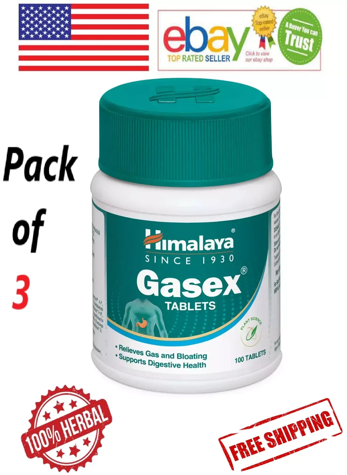 3 X Himalaya Gasex 100 Tablets Each FREE SHIPPING