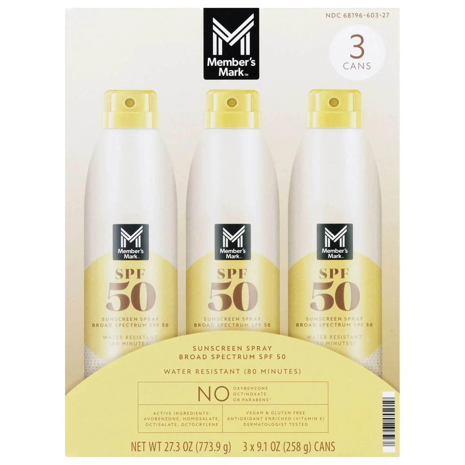 Member’s Mark Sunscreen Spray SPF 50 Broad Spectrum 3×9.1oz Cruelty-Free