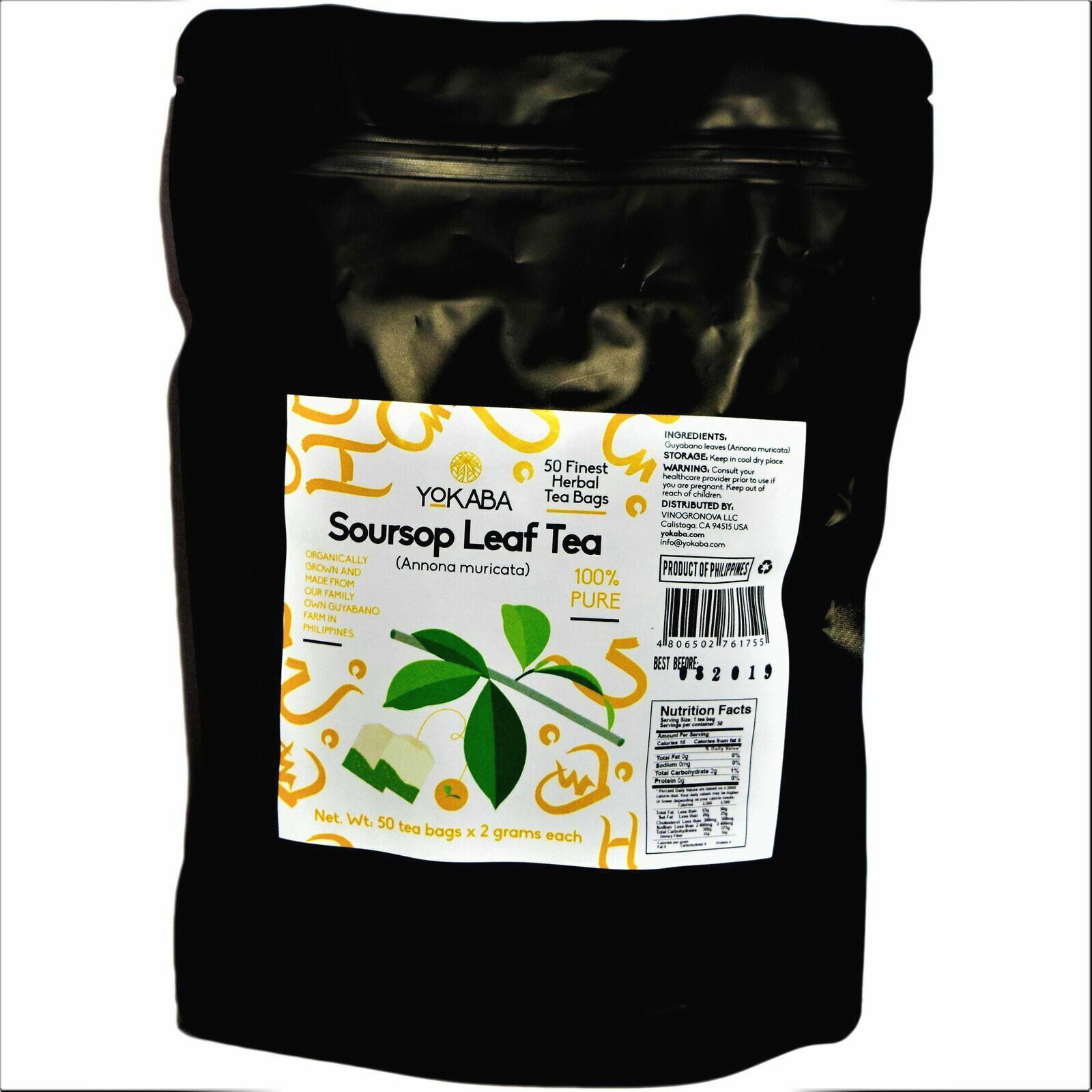 Soursop Graviola Pure Leaf Tea by YOKABA – 50 TEA BAGS – Annona Muricata