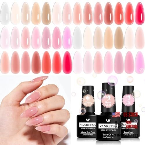 24Pcs Jelly Gel Nail Polish Set -Soft Milky White Nude Pink Red Brown Jelly