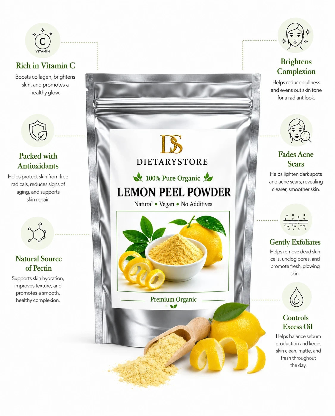 Pure Lemon Peel Powder Natural Citrus Peel Herbal Fine Powder Premium 100% Pure