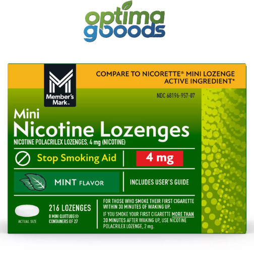 Member’s Mark Nicotine Mini Lozenge 4mg Mint Flavor 216 ct Stop Smoking Aid.
