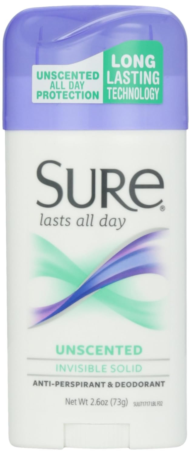 Sure Deodorant Invisible Solid, Unscented – 2.6 oz