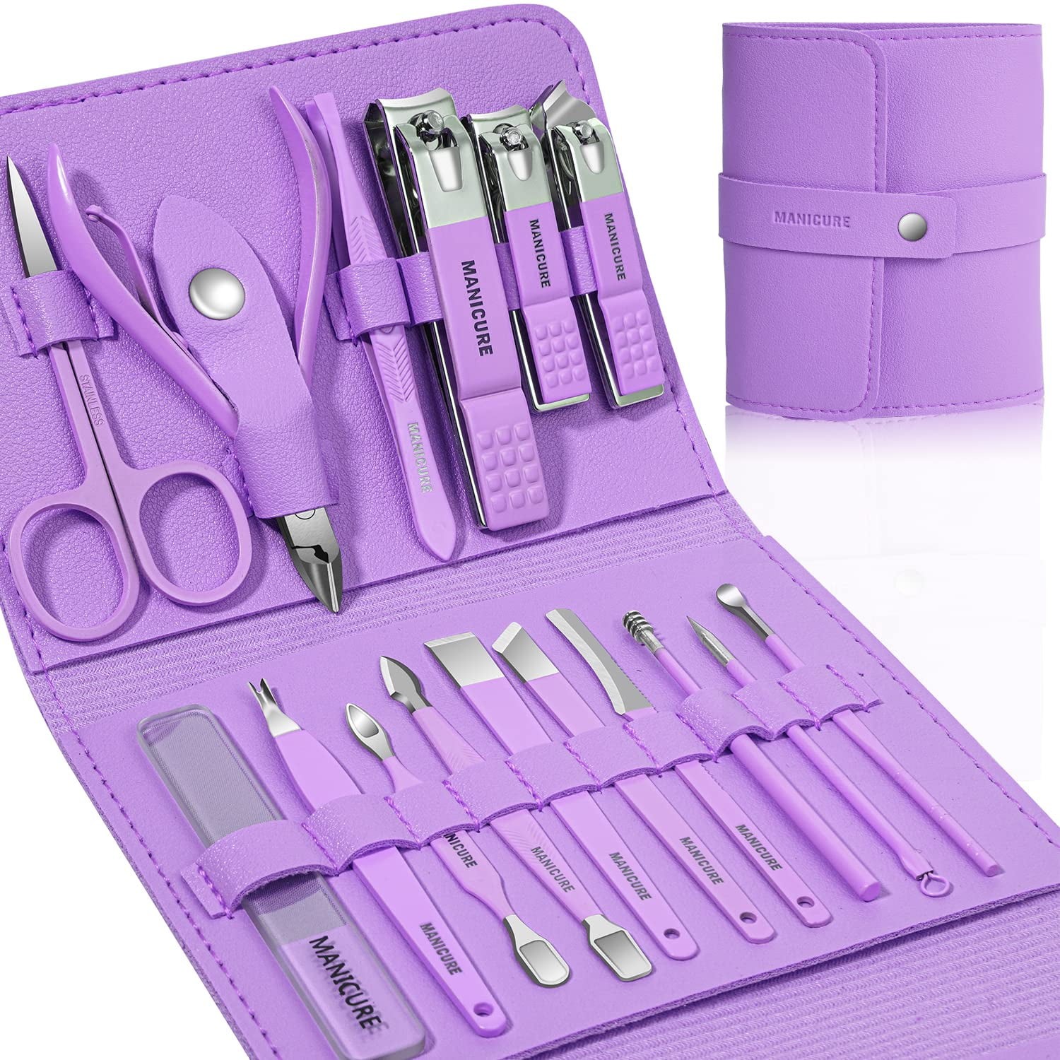 GMOX Stainless Steel Nail Care Set 16pcs Manicure Pedicure Grooming Kit Tools